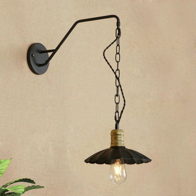 Frendorf | Schwarze gewellte Wandlampe Vintage stilvoll metallisch 1 Glühbirne Esstisch Wandapplied Licht, 10"/14" Breite