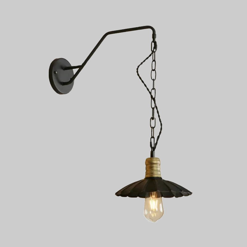 Frendorf | Schwarze gewellte Wandlampe Vintage stilvoll metallisch 1 Glühbirne Esstisch Wandapplied Licht, 10"/14" Breite