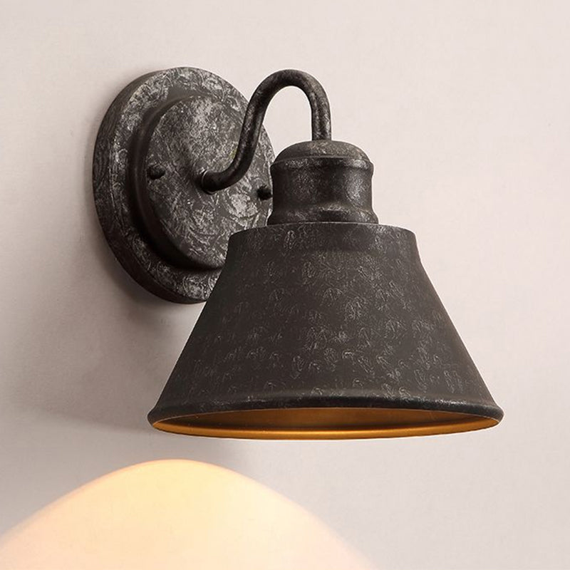 Frendorf | Metall Antik Schwarz Wandlichter Drum/Trumpet Shade 1-Licht Retro Rustikal Wandlampe Leuchte