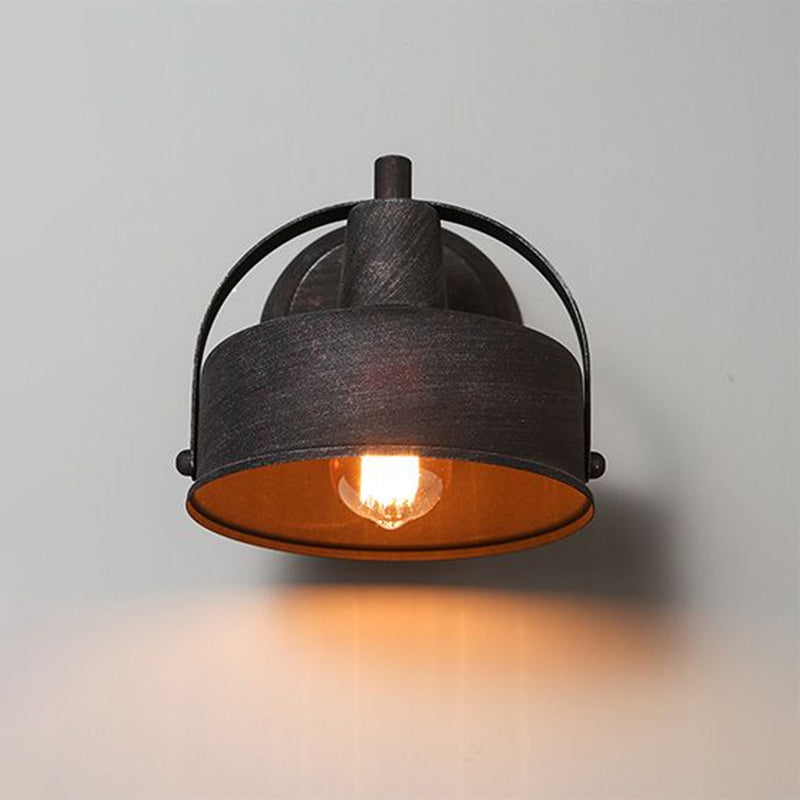 Frendorf | Metall Antik Schwarz Wandlichter Drum/Trumpet Shade 1-Licht Retro Rustikal Wandlampe Leuchte