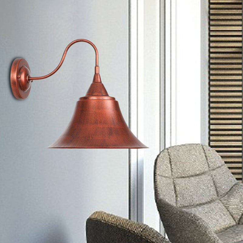 Frendorf | Metalen Zwart/Roest Sconces Licht Kegelshade 1-Licht Industrieel Wandgemonteerd Verlichting met Gooseneck