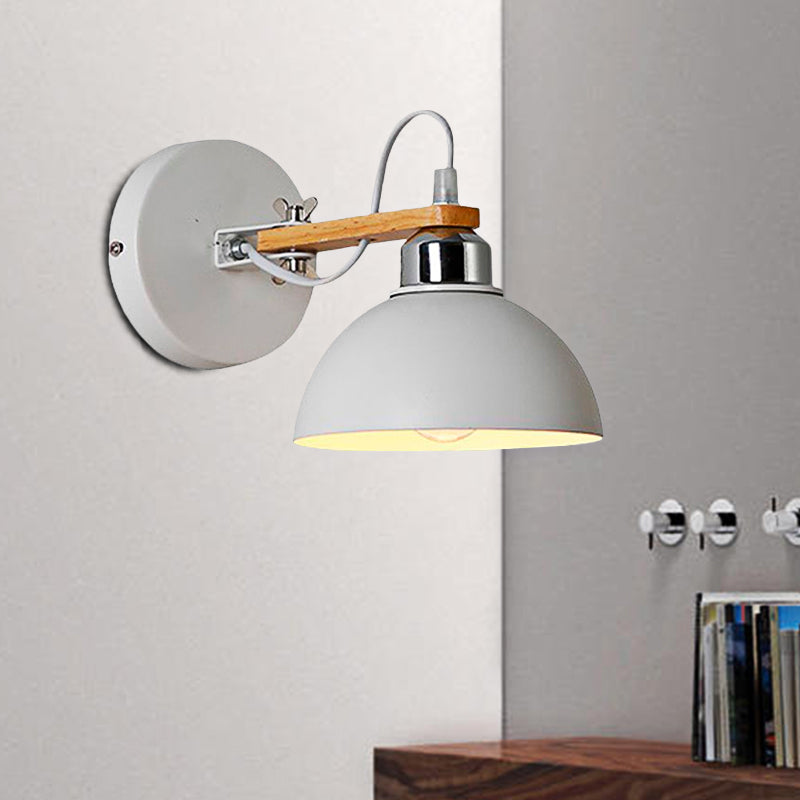 Frendorf | 1 Licht Schaalvormige Wandlamp Eenvoudige Stijl Witte Metallic en Houten Wandverlichting voor Slaapkamer