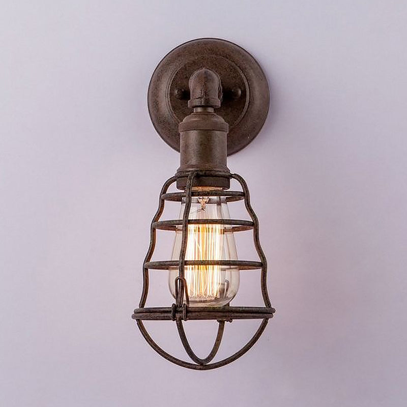 Frendorf | Rust Finish Mini Wandlamp mit Käfigschirm Antike Stil Eisen 1 Licht Bauernhaus Wandmontage Beleuchtung