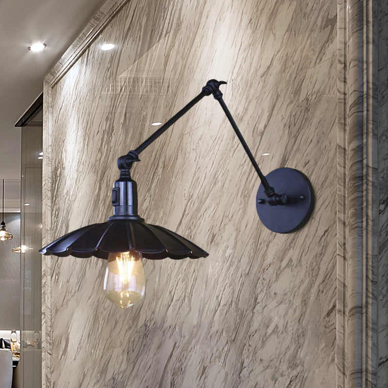 Frendorf | Schwarz/Weiß Wellenförmige Wandlampe mit Schwenkarm Vintage Stilvolles Metall 1 Glühbirne Wohnzimmer Wandleuchte Beleuchtung