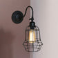Frendorf | Schwarze Globe/Oval Käfig Wandmontage Licht mit Gooseneck Arm Retro-Stil Metall 1 Kopf Schlafzimmer Mini Wandleuchte