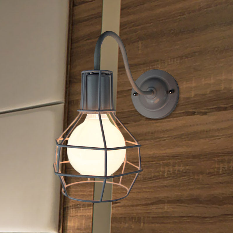 Frendorf | Metallic Zwart/Bronze Wandverlichting Global Cage 1 Hoofd Vintage Industrieel Wandlamp met Gooseneck Arm