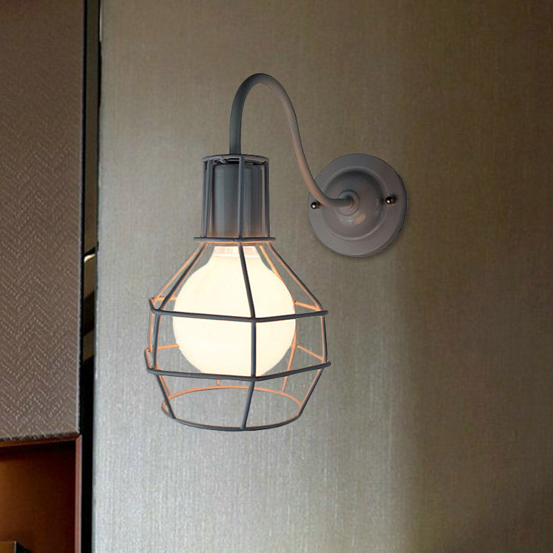 Frendorf | Metallic Zwart/Bronze Wandverlichting Global Cage 1 Hoofd Vintage Industrieel Wandlamp met Gooseneck Arm