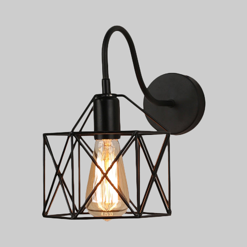 Frendorf | Schwarze X-Cage Wandbeleuchtung mit Gooseneck-Arm Retro Loft Metall 1 Licht Bar Wandmontage Licht