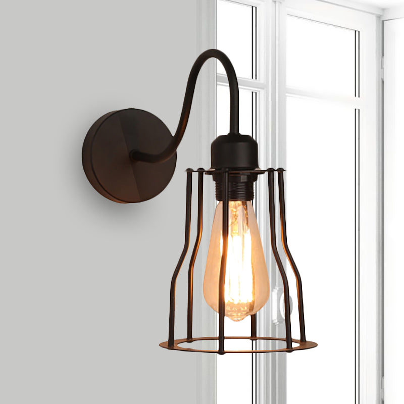 Frendorf | Gekooide Boerderij Muur Sconces Licht met Gooseneck Arm Vintage Stijl IJzer 1 Licht Zwarte Wandmontage Licht