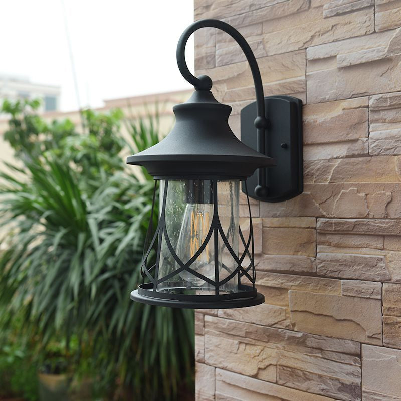 Frendorf | Eine Glühbirnen-Wandlampe mit Laternen-Schirm gesprenkeltes Glas Industrielle Veranda Sconce Beleuchtungseinrichtung