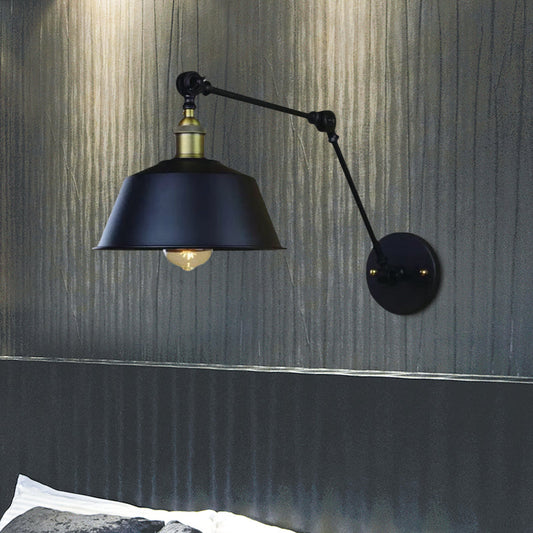 Frendorf | Retro Swing Arm Wandleuchte 1 Kopf Metallic Wandlampe mit konischen Schirm in Schwarz für Flur