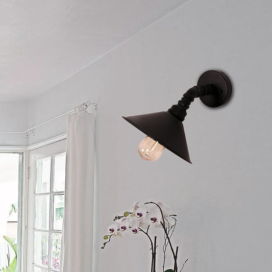 Frendorf | Eins Bulb Wandlampe mit Kegelshade Metall Industrielle Schlafzimmer Wandleuchte Beleuchtung Fixture in Schwarz/Rost