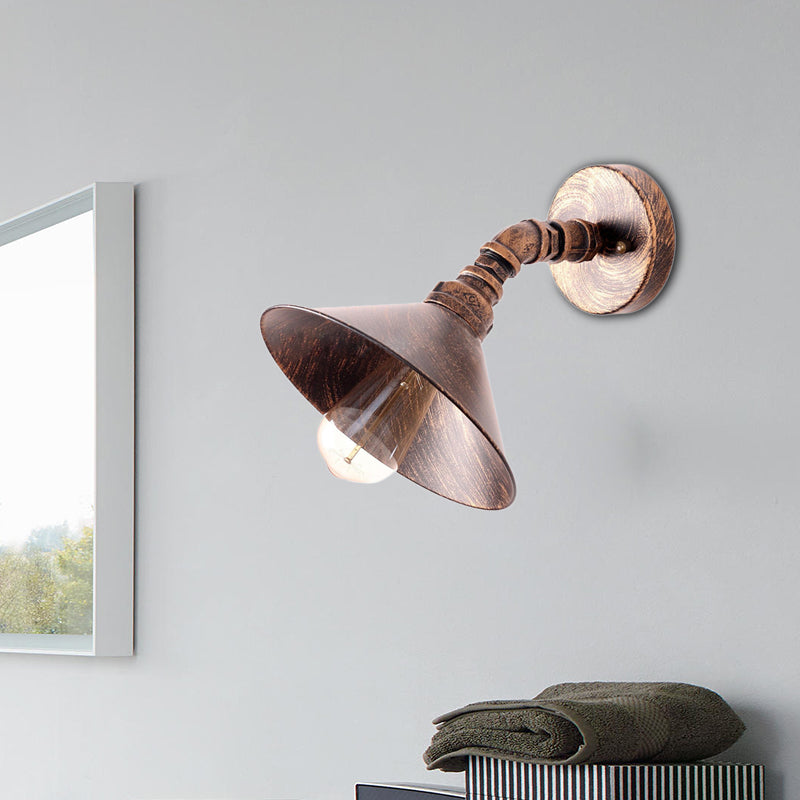 Frendorf | Eins Bulb Wandlampe mit Kegelshade Metall Industrielle Schlafzimmer Wandleuchte Beleuchtung Fixture in Schwarz/Rost