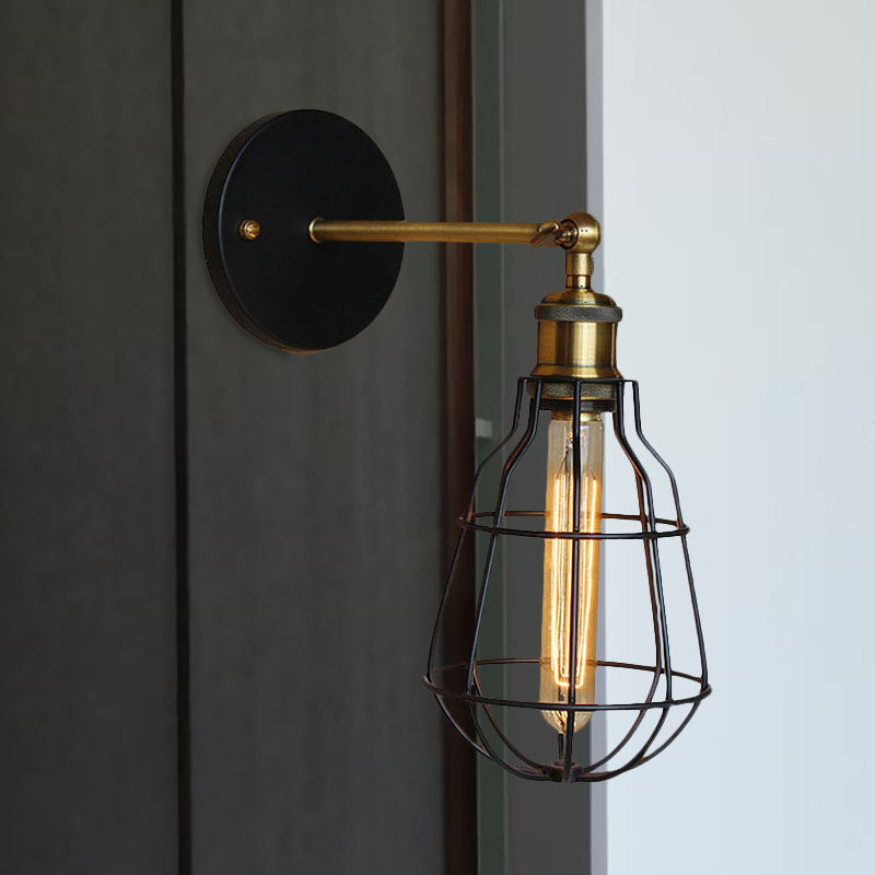 Frendorf | 1 Kopfzylinder/Tränenform Käfig Wandmontage Beleuchtung Industriell Schwarzes Metall Mini Wandlicht für Schlafzimmer