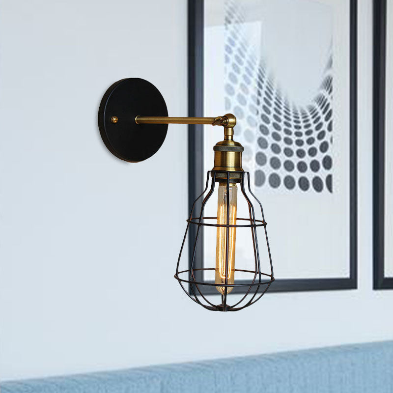 Frendorf | 1 Kopfzylinder/Tränenform Käfig Wandmontage Beleuchtung Industriell Schwarzes Metall Mini Wandlicht für Schlafzimmer