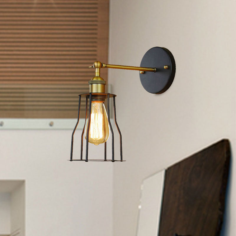 Frendorf | 1 Kopfzylinder/Tränenform Käfig Wandmontage Beleuchtung Industriell Schwarzes Metall Mini Wandlicht für Schlafzimmer