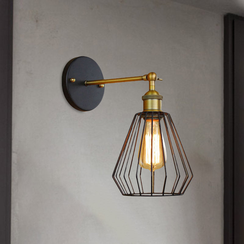 Frendorf | 1 Kopfzylinder/Tränenform Käfig Wandmontage Beleuchtung Industriell Schwarzes Metall Mini Wandlicht für Schlafzimmer