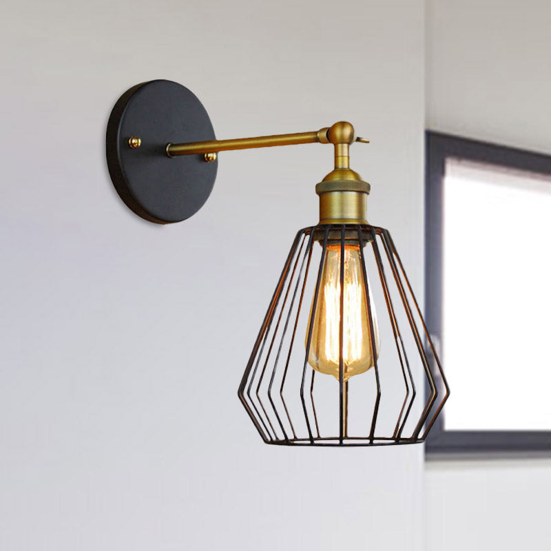 Frendorf | 1 Kopfzylinder/Tränenform Käfig Wandmontage Beleuchtung Industriell Schwarzes Metall Mini Wandlicht für Schlafzimmer