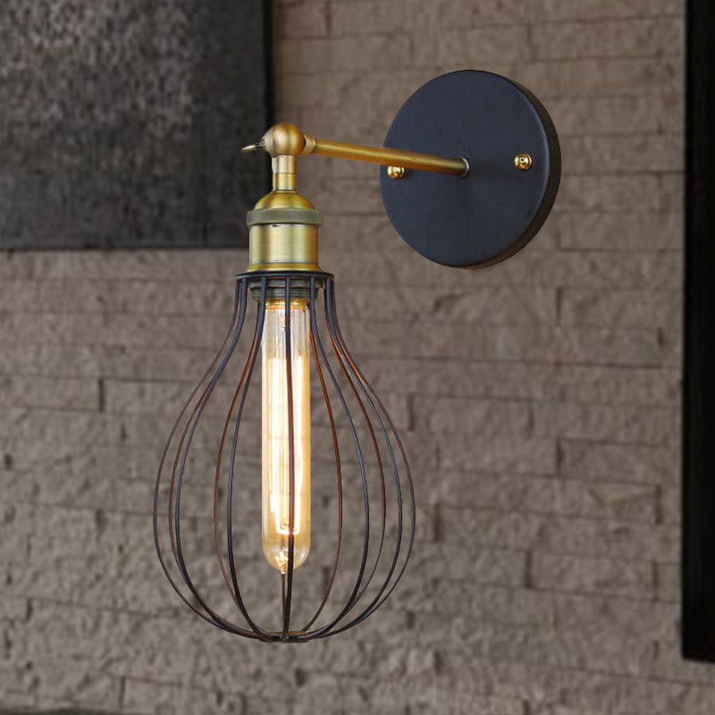 Frendorf | 1 Kopfzylinder/Tränenform Käfig Wandmontage Beleuchtung Industriell Schwarzes Metall Mini Wandlicht für Schlafzimmer