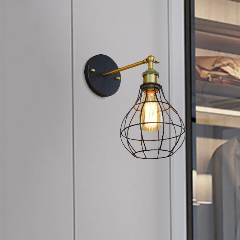 Frendorf | 1 Kopfzylinder/Tränenform Käfig Wandmontage Beleuchtung Industriell Schwarzes Metall Mini Wandlicht für Schlafzimmer