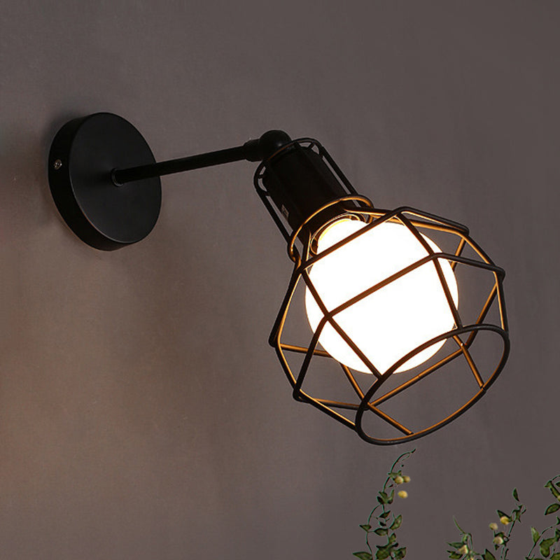 Frendorf | Schwarze Barrel/Geflanschte Käfig-Wandleuchte Industriedesign Metall 1 Kopf Wohnzimmer Rotierbare Wandmontage Licht