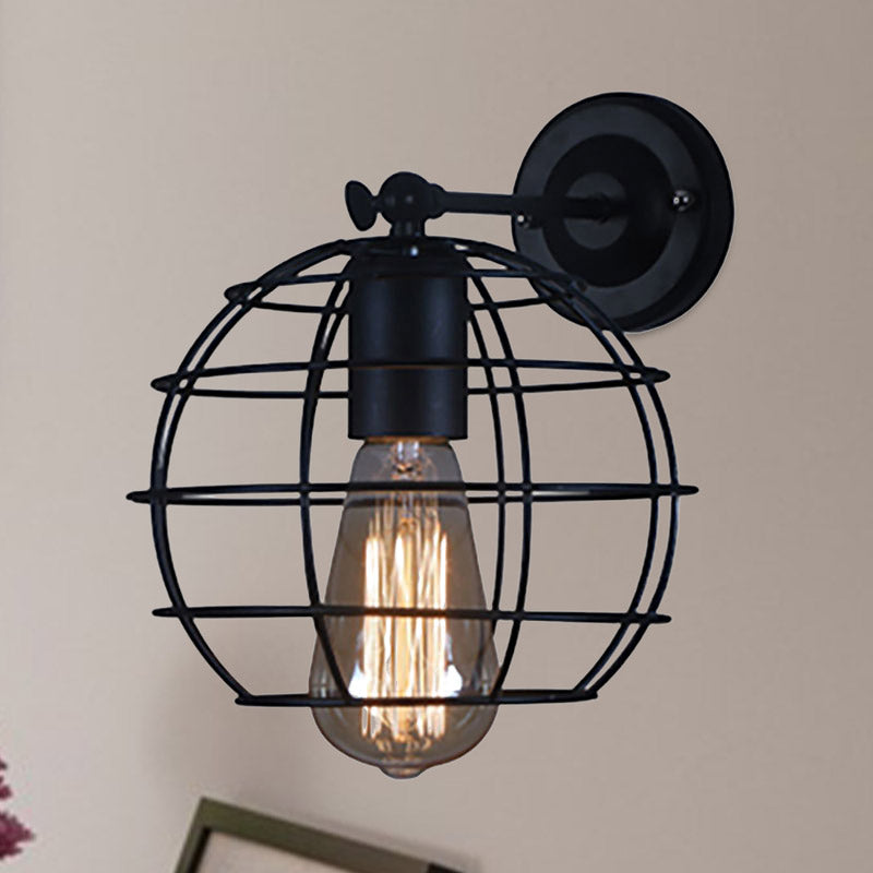 Frendorf | Schwarze Barrel/Geflanschte Käfig-Wandleuchte Industriedesign Metall 1 Kopf Wohnzimmer Rotierbare Wandmontage Licht