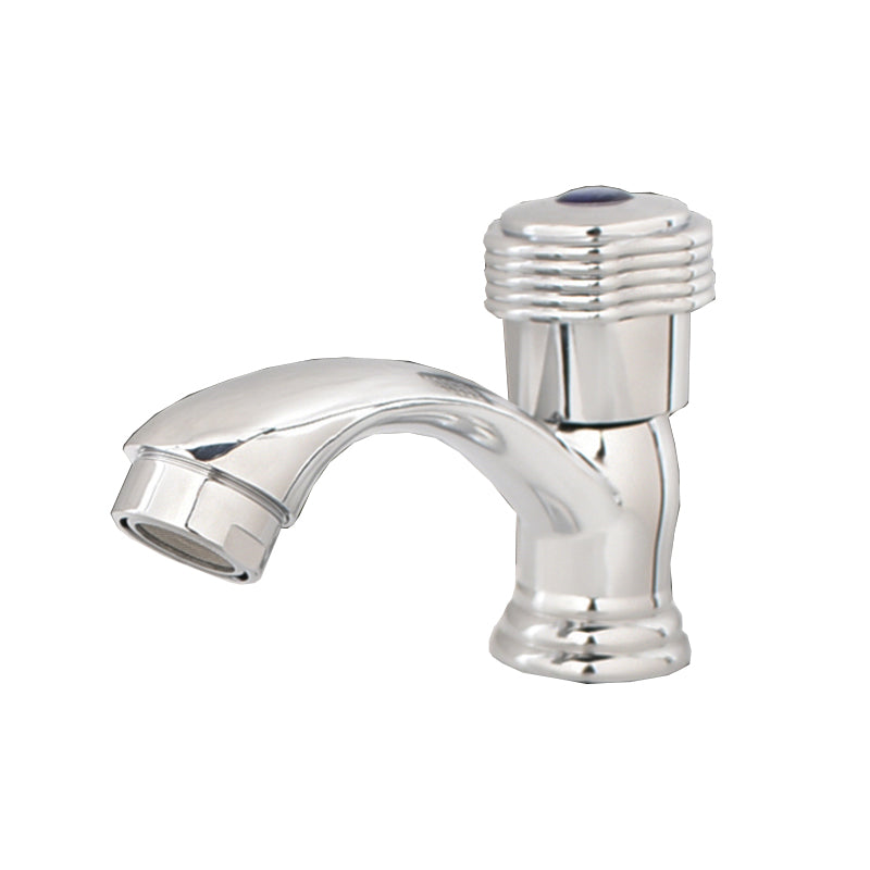 Frendorf | Zeitgenössischer Wasserhahn Knopf Griff Niedriger Bogen Zink Wasserhahn in Silber