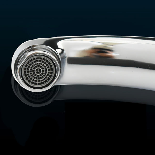 Frendorf | Zeitgenössischer Wasserhahn Knopf Griff Niedriger Bogen Zink Wasserhahn in Silber