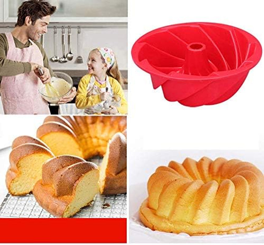 Frendorf | 6 1/2 Zoll Silikonbackformen, Grad Fluted runde Kuchenform, Antihaft-Kuchenform für Brot, Gelatine, Wackelpudding, Backwerkzeuge Kuchendekorationsplatte, Diy Backwerkzeug Rot