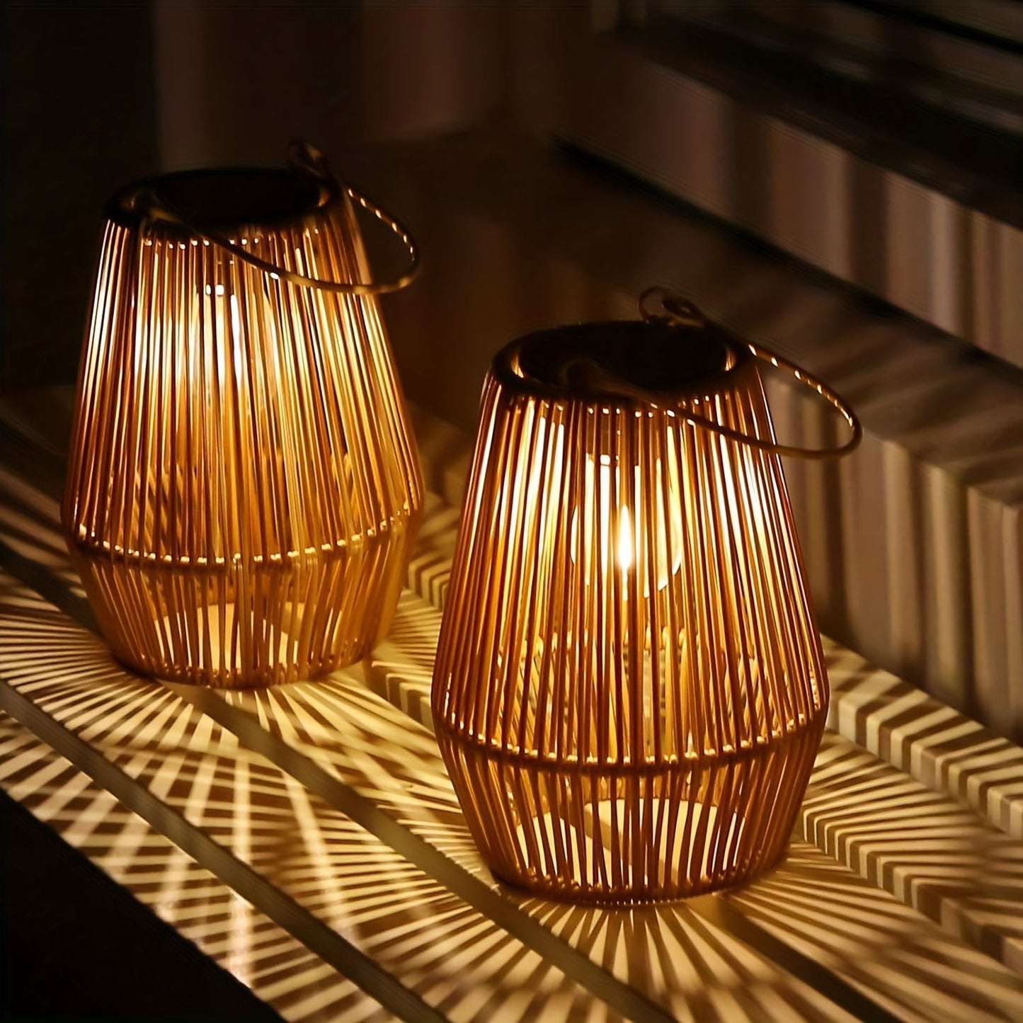 Frendorf | Boho Solar Pendant Lamp Set – Nachhaltige Wicker Laternen für Garten und Balkon