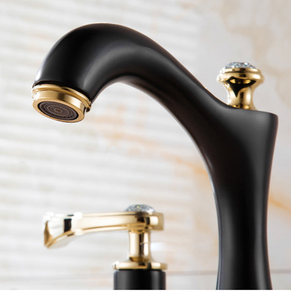 Frendorf | Moderner Gefäß Wasserhahn Messing 2 Griffe Niedriger Bogen Gefäß Wasserhahn für Zuhause