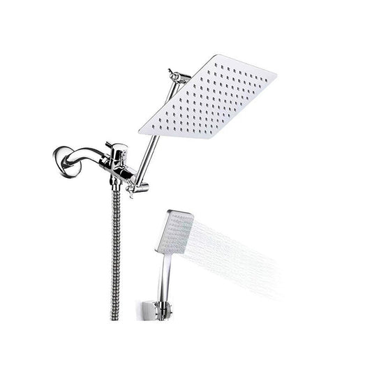 Frendorf | Zeitgenössischer Pull Down Dual Duschkopf Quadratisch Hochbogen Duschkopf Combo in Chrom