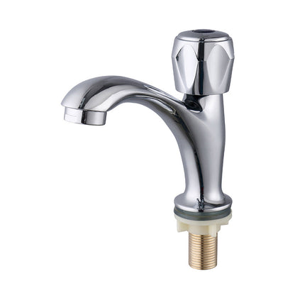 Frendorf | Zeitgenössischer Centerset Wasserhahn Knopfgriff Niedriger Bogen Massivmessing Wasserhahn