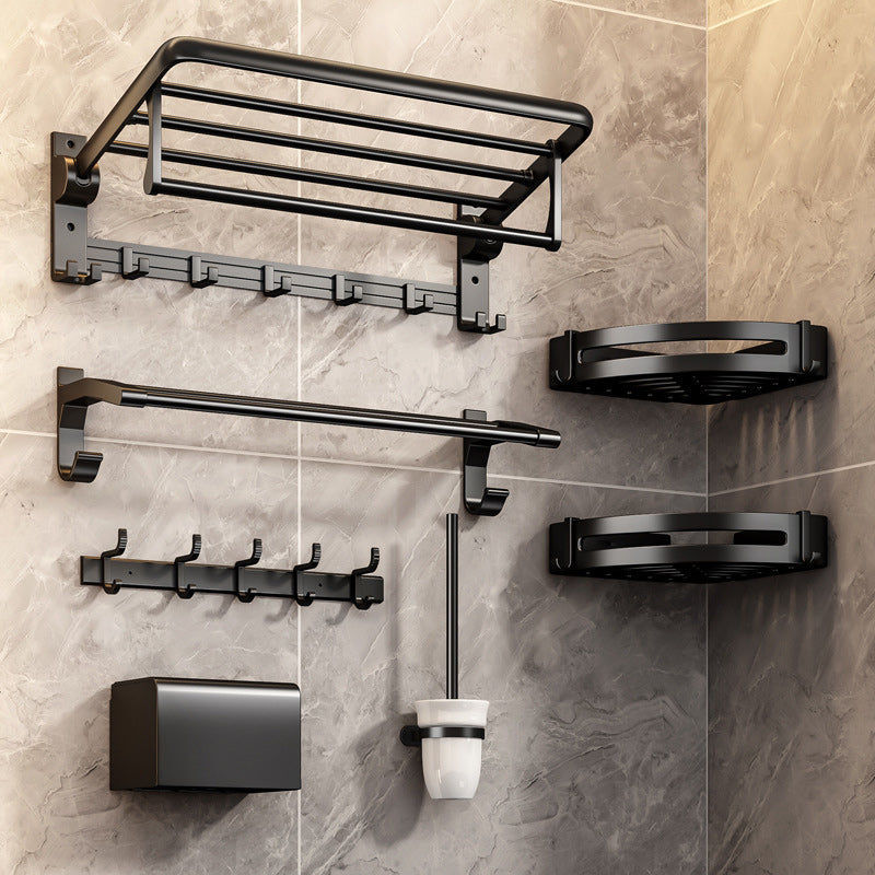 Frendorf | Zeitgenössisches Badzubehör-Set Matte Black Badezimmer-Set mit Bademantelhaken/Handtuchstange