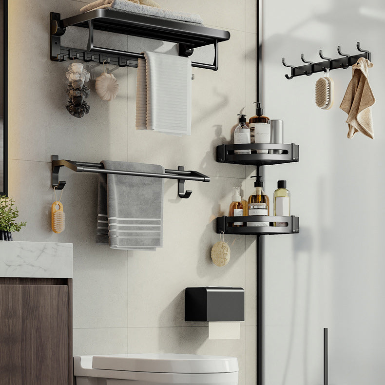 Frendorf | Zeitgenössisches Badzubehör-Set Matte Black Badezimmer-Set mit Bademantelhaken/Handtuchstange