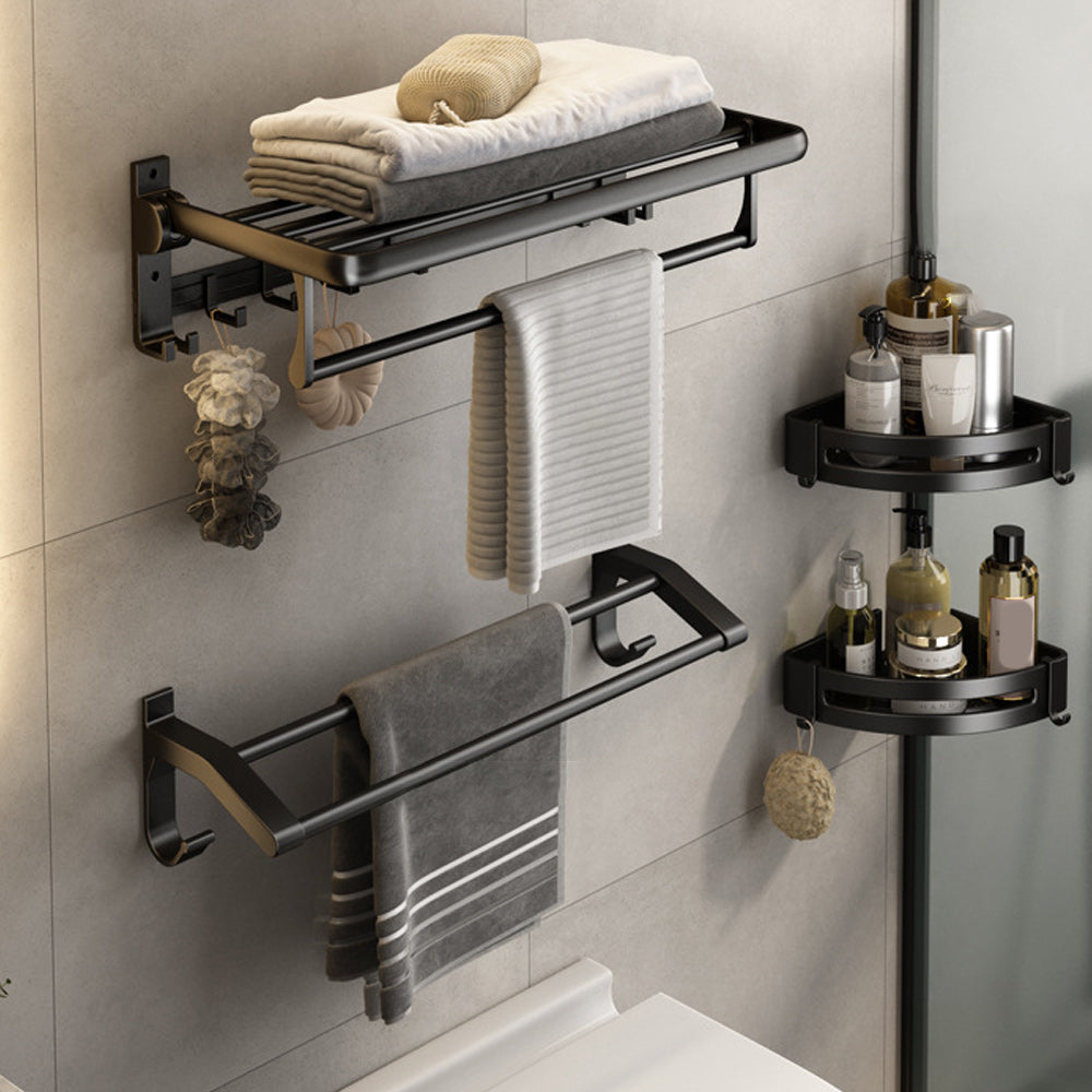 Frendorf | Zeitgenössisches Badzubehör-Set Matte Black Badezimmer-Set mit Bademantelhaken/Handtuchstange