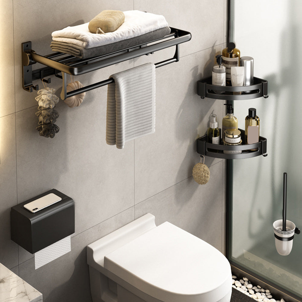 Frendorf | Zeitgenössisches Badzubehör-Set Matte Black Badezimmer-Set mit Bademantelhaken/Handtuchstange