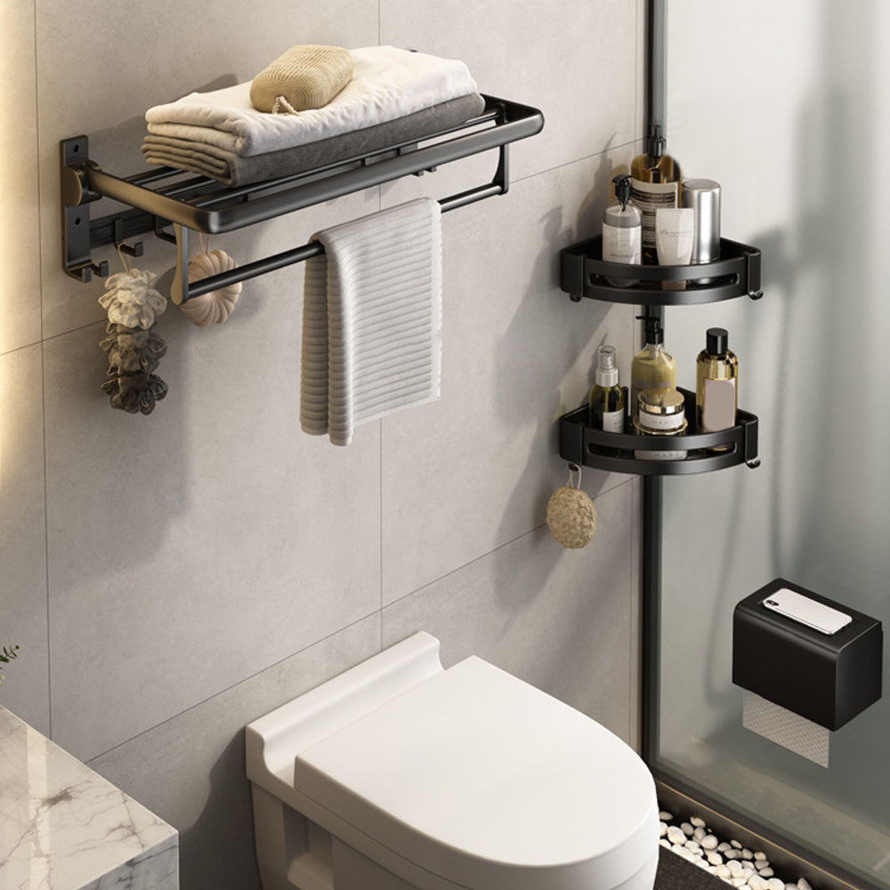 Frendorf | Zeitgenössisches Badzubehör-Set Matte Black Badezimmer-Set mit Bademantelhaken/Handtuchstange