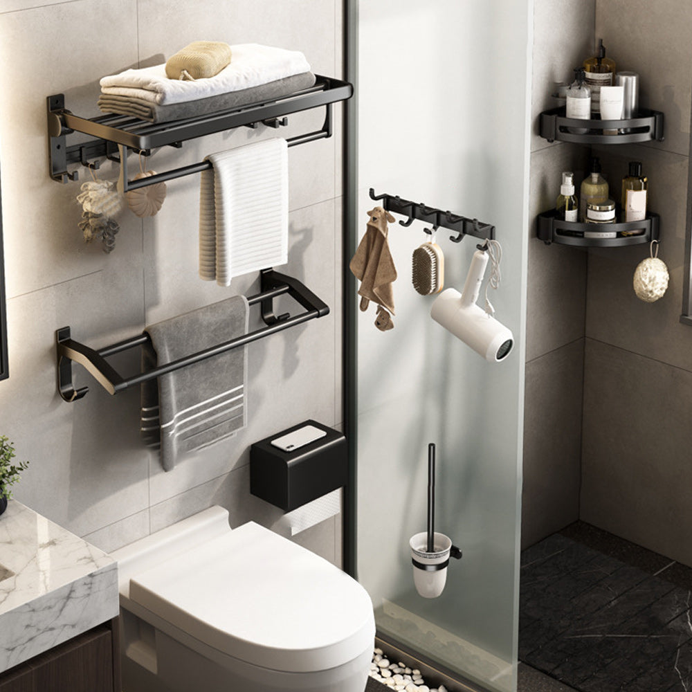 Frendorf | Zeitgenössisches Badzubehör-Set Matte Black Badezimmer-Set mit Bademantelhaken/Handtuchstange
