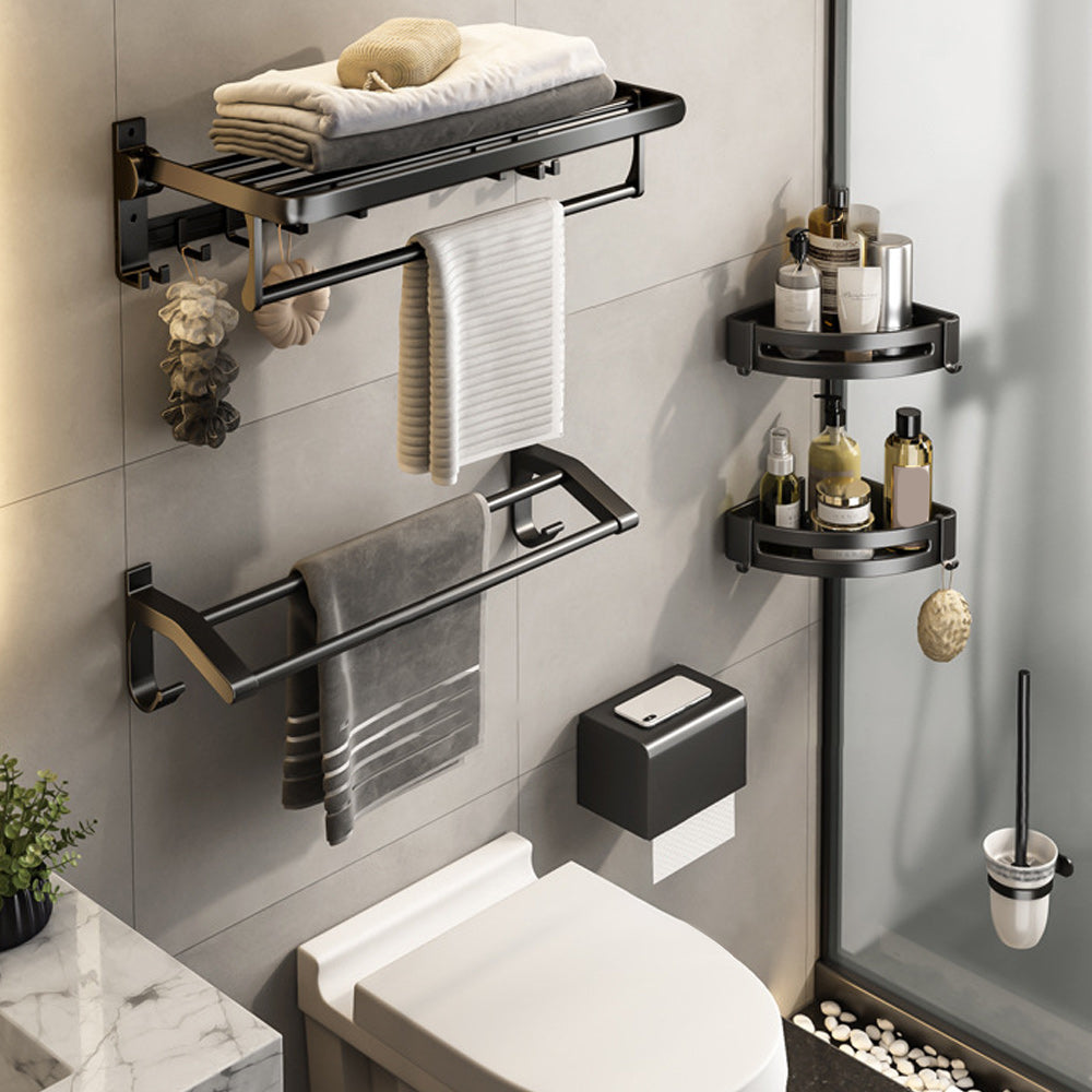 Frendorf | Zeitgenössisches Badzubehör-Set Matte Black Badezimmer-Set mit Bademantelhaken/Handtuchstange
