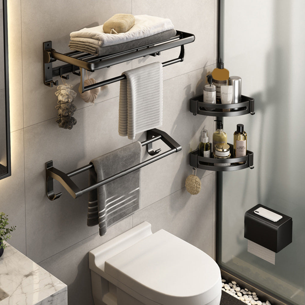 Frendorf | Zeitgenössisches Badzubehör-Set Matte Black Badezimmer-Set mit Bademantelhaken/Handtuchstange