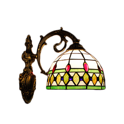 Frendorf | Halbkreisbogen Wand Sconce Licht Vintage Buntglas 1 Licht Wandbeleuchtung