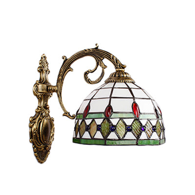 Frendorf | Halbkreisbogen Wand Sconce Licht Vintage Buntglas 1 Licht Wandbeleuchtung