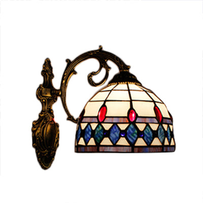 Frendorf | Halbkreisbogen Wand Sconce Licht Vintage Buntglas 1 Licht Wandbeleuchtung