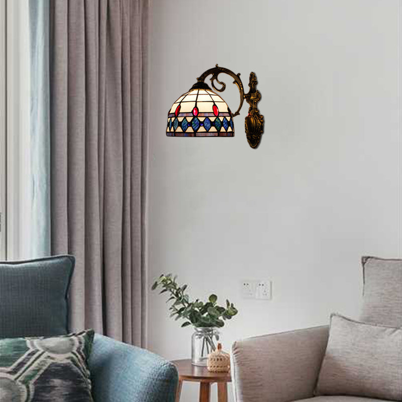 Frendorf | Halbkreisbogen Wand Sconce Licht Vintage Buntglas 1 Licht Wandbeleuchtung