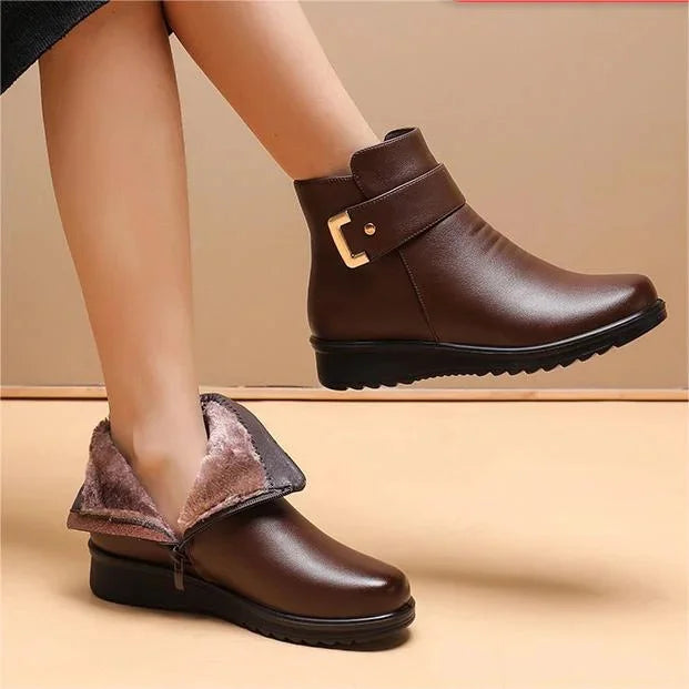 Frendorf | Orthopädische Damenstiefel mit Metallschnalle aus echtem Leder und Wolle