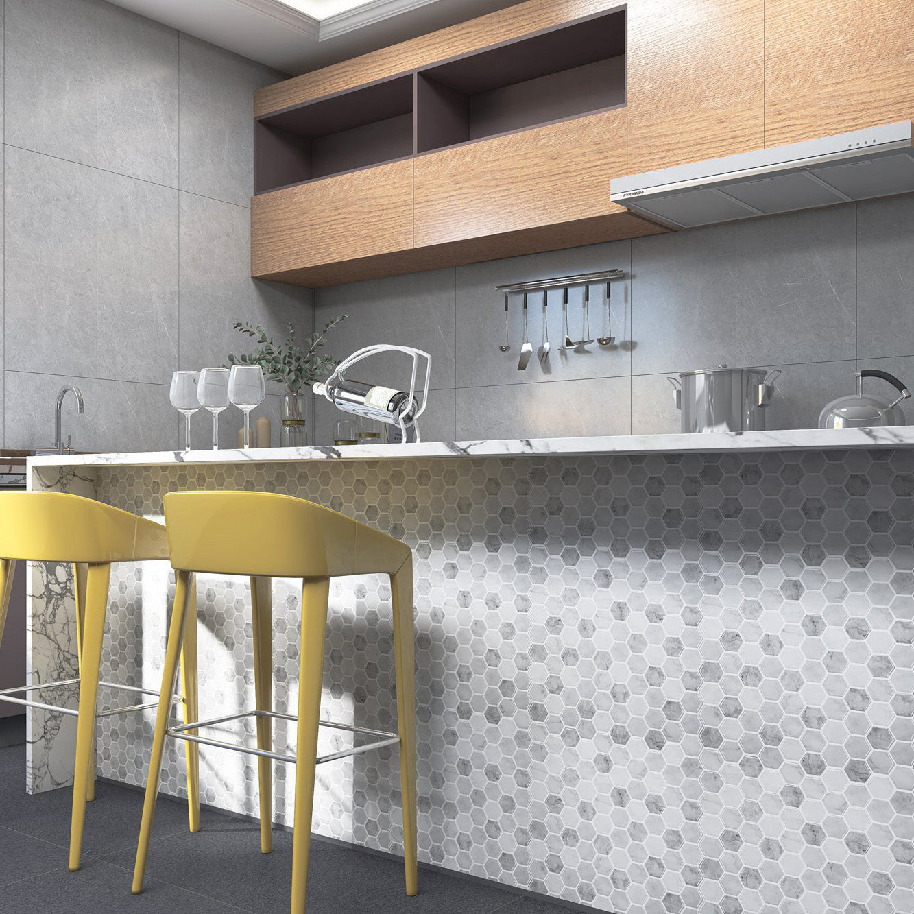 Frendorf | Mosaikfliesen zum Abziehen und Aufkleben Moderne Stil Tapete mit quadratischer Form