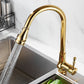 Frendorf | Gebürstete Gold Küche Spüle Wasserhahn Hohe Bogen Schwenkauslauf mit Herausziehbarer Sprühdüse