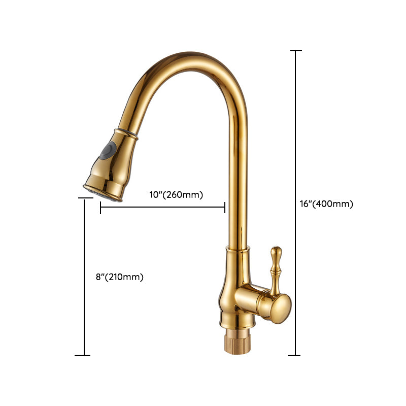 Frendorf | Gebürstete Gold Küche Spüle Wasserhahn Hohe Bogen Schwenkauslauf mit Herausziehbarer Sprühdüse