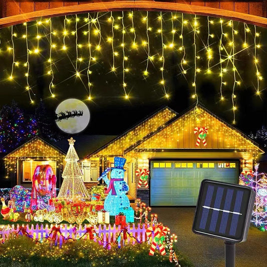 Quntis 19,69FT (6M) 150 LED Solar Vorhang Eiszapfen Lichterkette – Funkelnde Sternenfee Lichter für Außen Weihnachtsdekoration & große Weihnachtsprojekte
